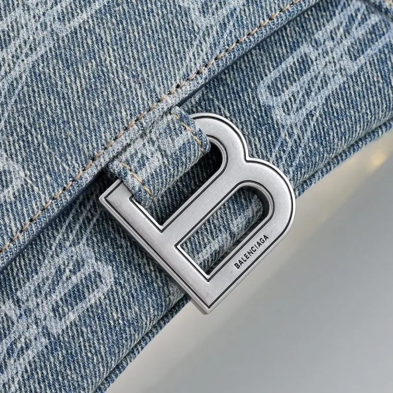 Balenciaga Hourglass Denim Handbag Silver B Logo 23x10x24cm #A64967