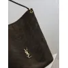 Saint Laurent 844346 Niki Series Suede Bucket Bag - Dark Brown with LE CASSANDRE Logo #A59503 Saint Laurent 844346 Niki Series Suede Bucket Bag - Dark Brown with LE CASSANDRE Logo #A59503