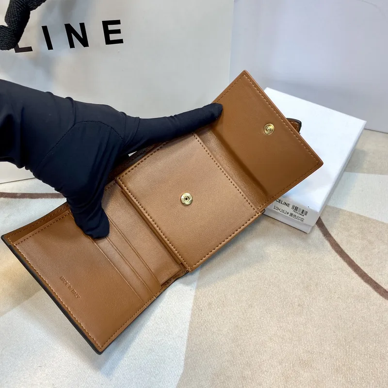 Celine Leather Wallet with Triomphe Closure #A46200