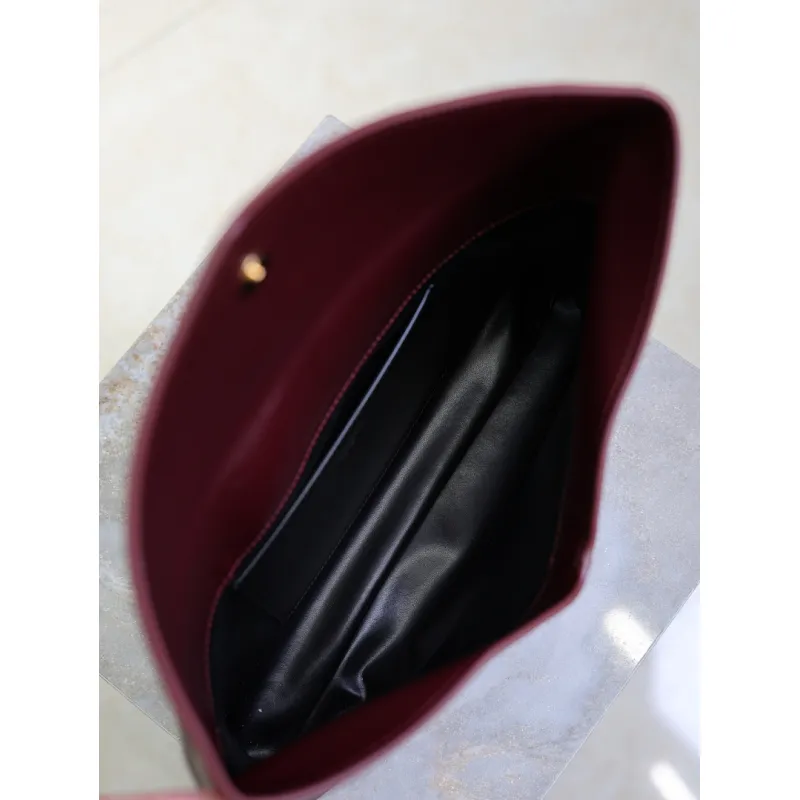 SAINT LAURENT Cassandra Envelope Clutch – Burgundy Smooth Leather with Gold YSL Logo (Detachable Chain Strap) #A58784