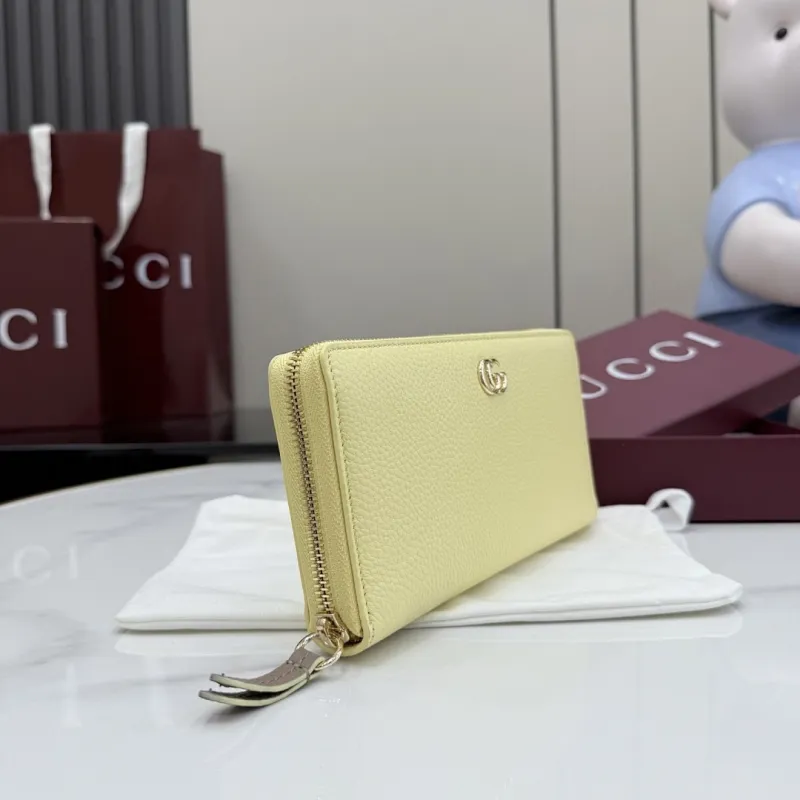 Gucci 456117 GG Marmont Zip Around Wallet - Light Yellow #A60911 Gucci 456117 GG Marmont Zip Around Wallet - Light Yellow #A60911