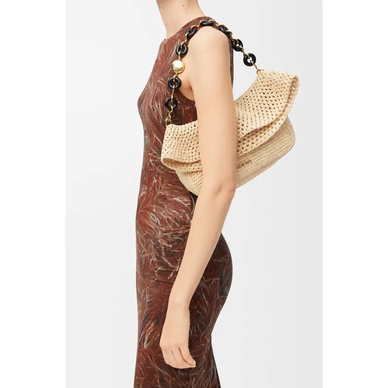 Loewe Medium Ola Raffia & Leather Shoulder Bag, 26 x 13 x 18 cm #A63229