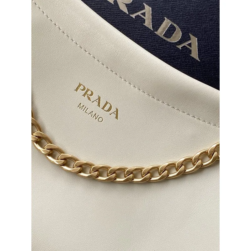 Prada Cleo Shoulder Bag (4 Colors) – Brown/Navy/Black/White Saffiano Leather with Gold-Tone Chain Strap #A59176