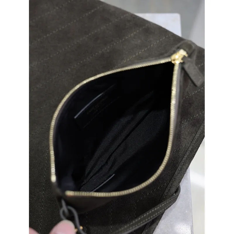 Saint Laurent 844346 Niki Series Suede Bucket Bag - Dark Brown with LE CASSANDRE Logo #A59503 Saint Laurent 844346 Niki Series Suede Bucket Bag - Dark Brown with LE CASSANDRE Logo #A59503