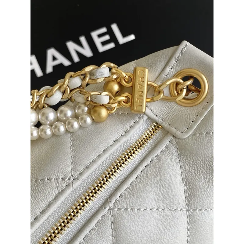 Chanel AS5898 Quilted Hobo Bag with Pearl Chain Strap Size 13-23.5-7.5 #A62897