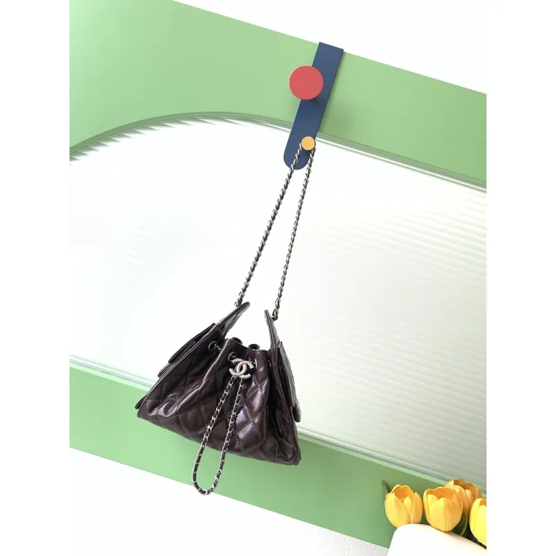 Chanel Quilted Hobo Drawstring Bucket Bag 20-22-12.5cm #A63815