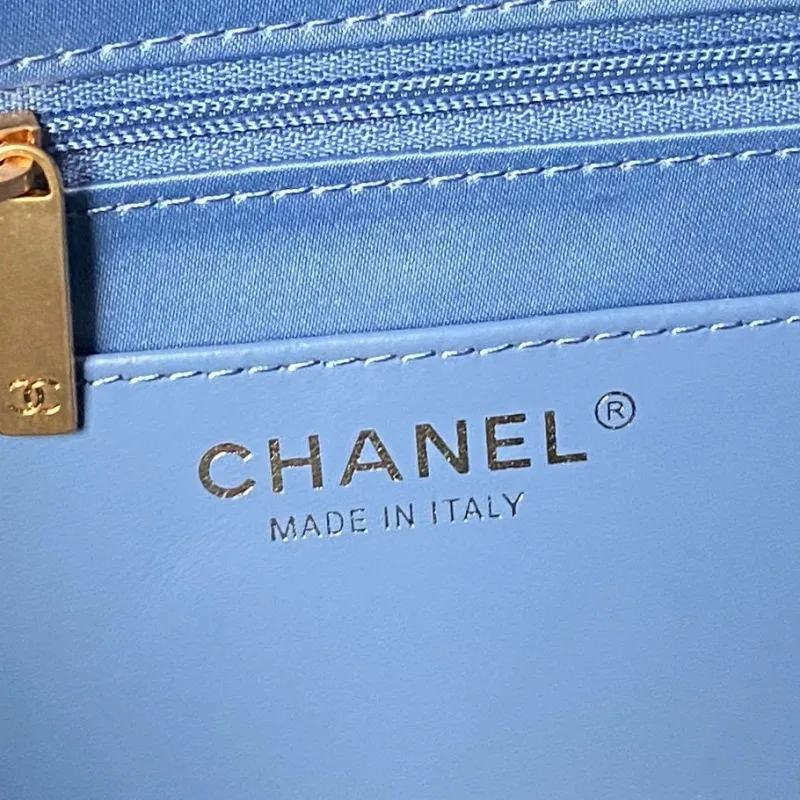 Chanel Womens Denim Tote Bag - Quilted Design, Light Blue Denim Fabric, Gold-Tone CC Logo & Chain Strap with Lock Detail, Spacious Luxury Handbag with Functional Pockets #A56747