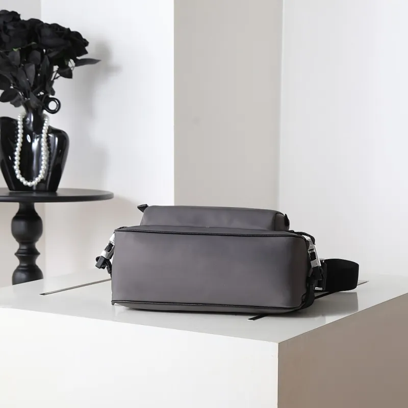 Prada Mens Dark Gray Re-Nylon Crossbody Messenger Bag with Detachable Pouch – Iconic Triangle Logo Adjustable Strap #A58757