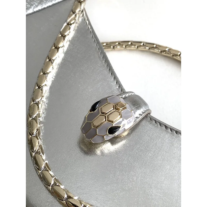 Bvlgari Serpenti Metallic Silver Handbag With Iconic Chain Strap #A51657