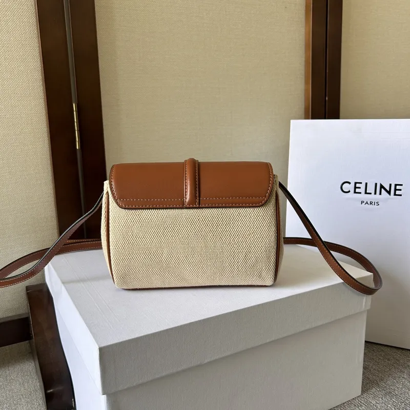 Stylish Celine Beige Canvas And Brown Leather Crossbody Bag For Fashion Lovers size:18×12×6cm #A54347
