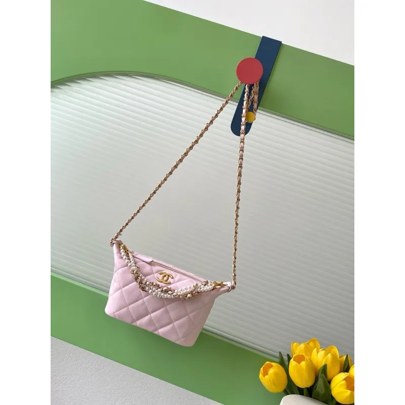 Chanel AS5898 Quilted Hobo Bag with Pearl Chain Strap Size 13-23.5-7.5 #A62897