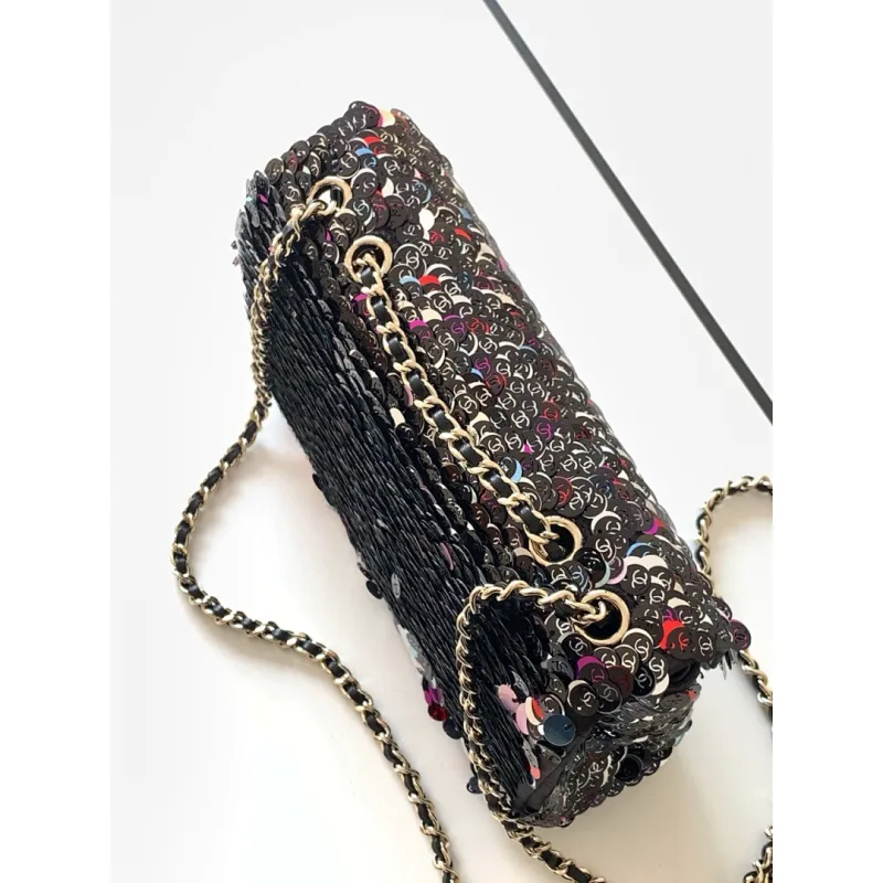 2026 Chanel SO BLACK Sequin Bag Sparkly Double C  Edgy  Cool Perfect for Fall Winter #A60145
