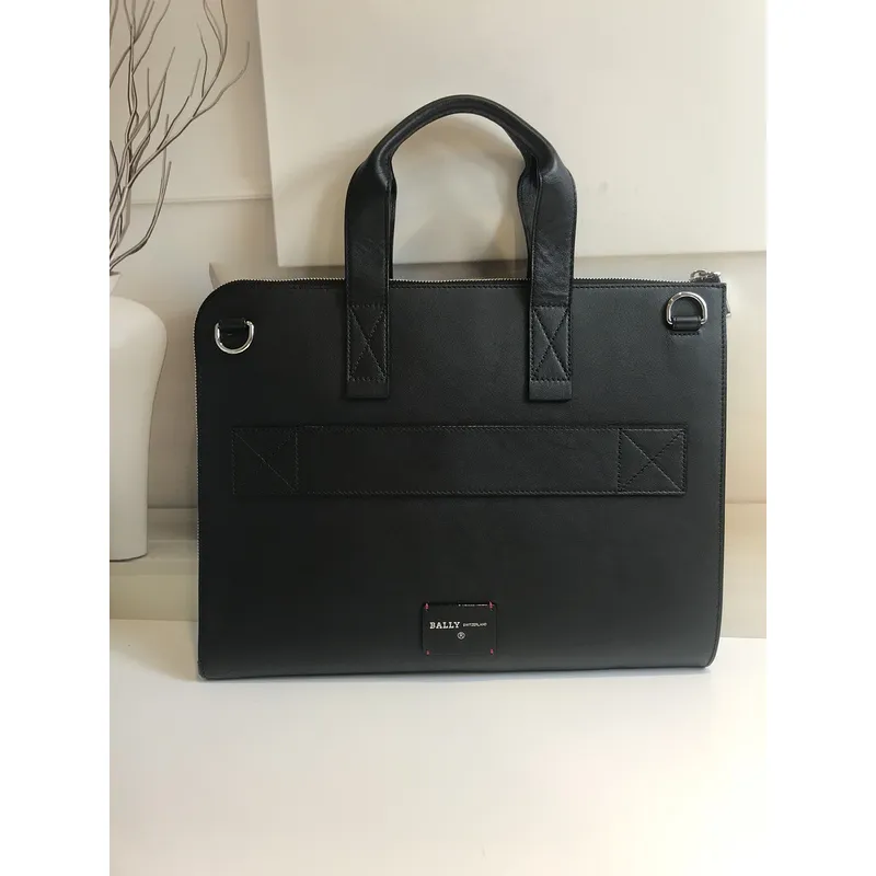 Bally Black Leather Briefcase With Iconic Stripe For Sophisticated Business Style #A51672 Bally Black Leather Briefcase With Iconic Stripe For Sophisticated Business Style #A51672