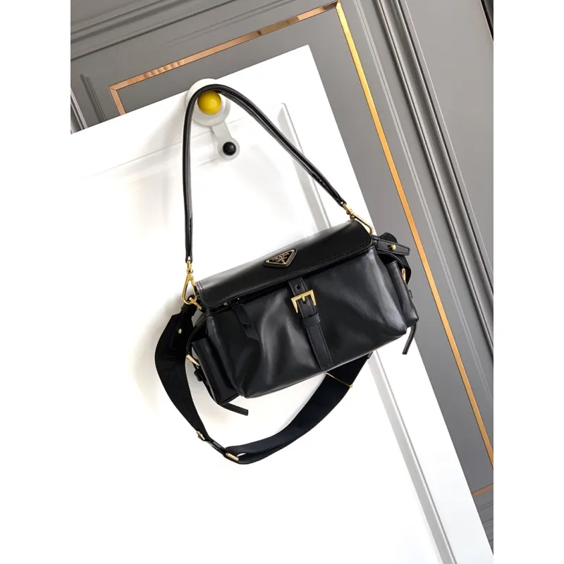 Prada Cahier Messenger Bag (2 Colors) – Burgundy/Black Leather with Gold-Tone Triangle Logo & Buckle Hardware #A59179