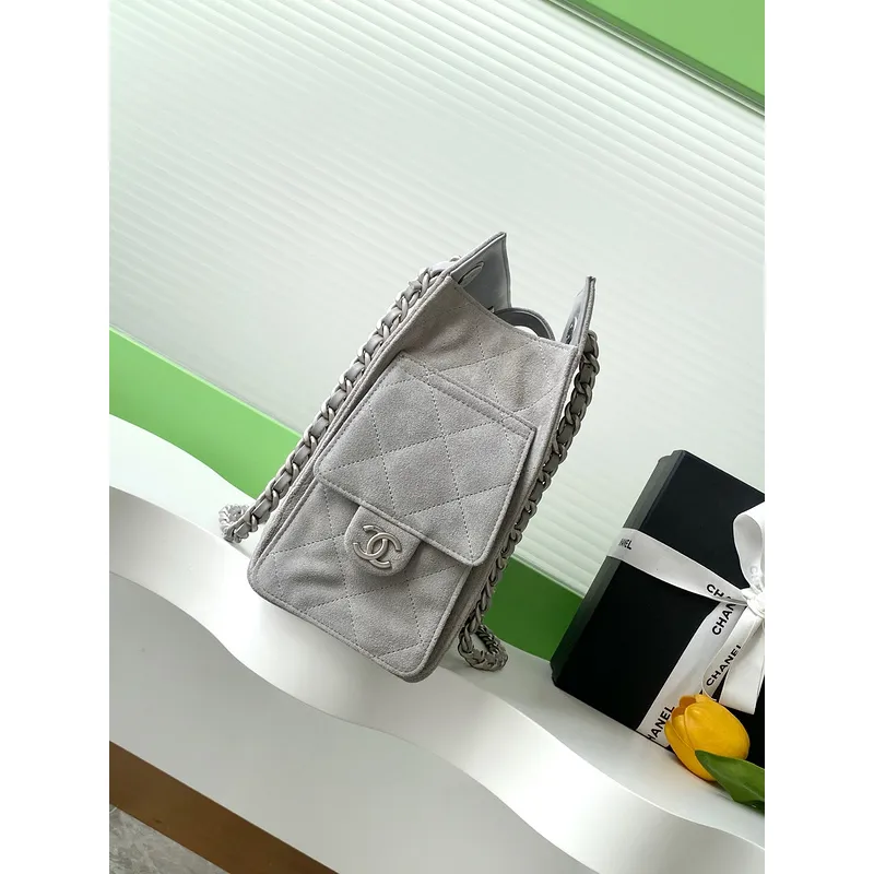 Chanel Quilted Suede Tote Bags With Iconic Chain Straps In Dual Tones #A50980