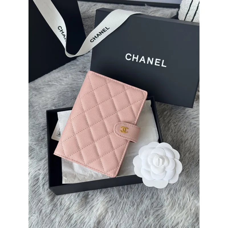 Chanel Quilted Caviar Leather Passport Holder In Blush Pink With Signature CC Turnlock #A50709