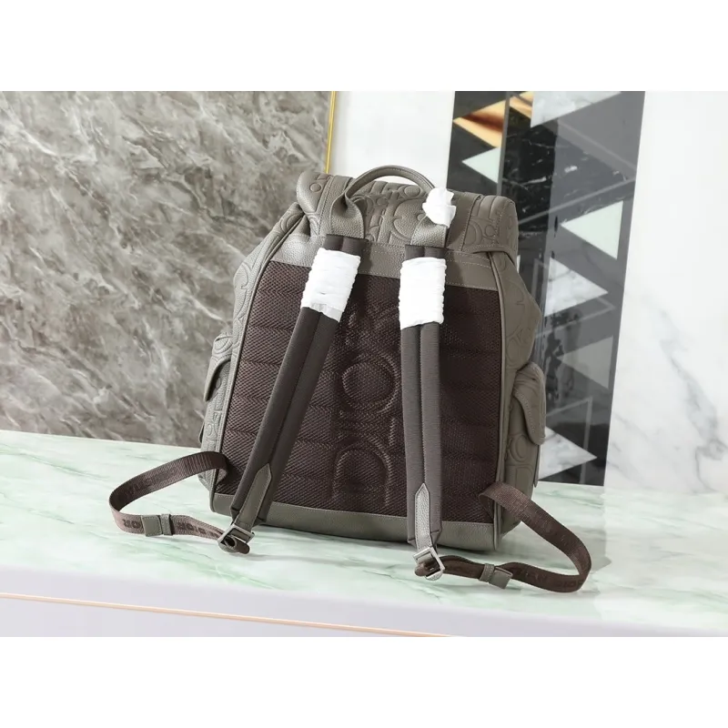 D-ior Mens Grey Embossed Leather Backpack with Signature Hardware - Luxury Fashion for Urban & Travel Essentials A205 #A57316 D-ior Mens Grey Embossed Leather Backpack with Signature Hardware - Luxury Fashion for Urban & Travel Essentials A205 #A57316