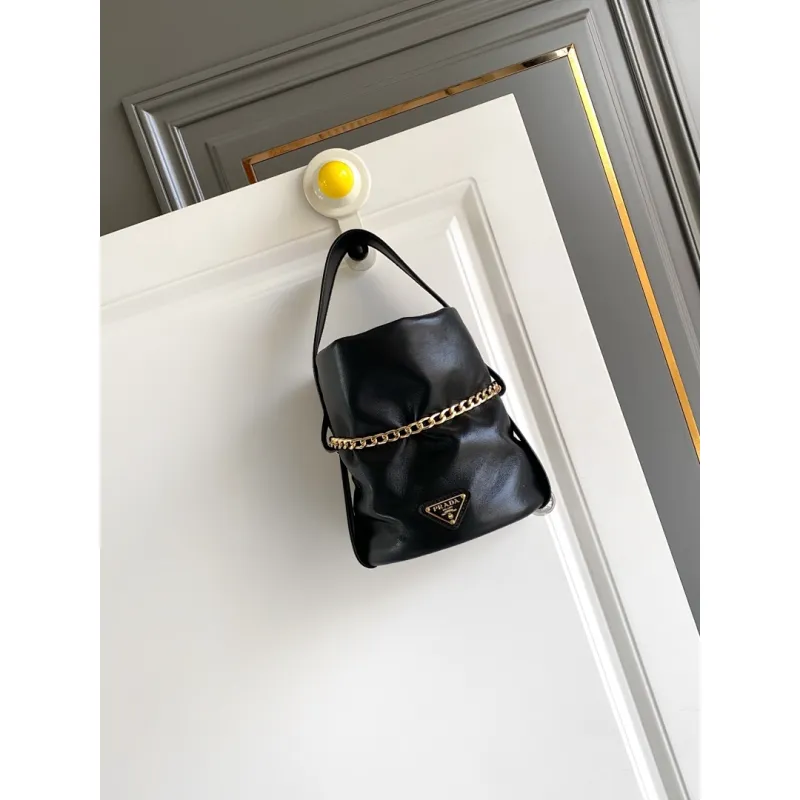 Prada Re-Edition Bucket Bag (4 Colors) – Red/Black/White/Brown Fabric with Gold-Tone Chain & Triangle Logo #A59177 Prada Re-Edition Bucket Bag (4 Colors) – Red/Black/White/Brown Fabric with Gold-Tone Chain & Triangle Logo #A59177
