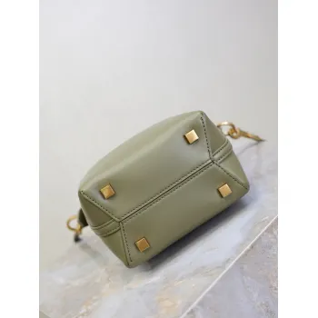 SAINT LAURENT Le 5 à 7 Small Bucket Bag – Olive Green Smooth Leather with Gold YSL Logo (Adjustable Crossbody Strap) #A58781