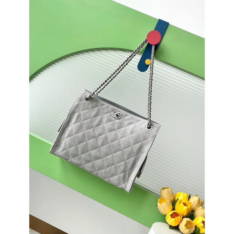 Chanel Quilted Suede Tote Bags With Iconic Chain Straps In Dual Tones #A50980