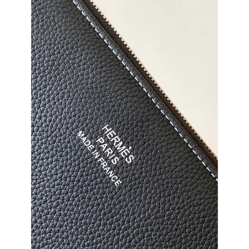 Hermès Leather Zip - Around Wristlet Clutches In Brown And Black With Branded Detailing #A50707