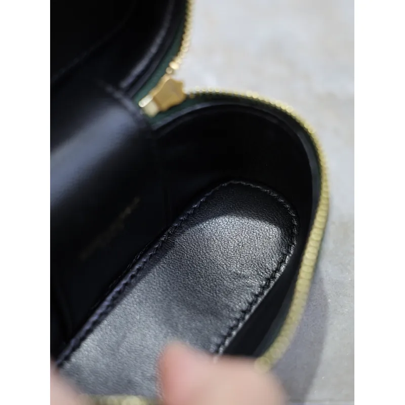Saint Laurent 819285 GABY Mini Chain Cosmetic Bag - Dark Green Quilted Leather with Detachable Strap #A59505