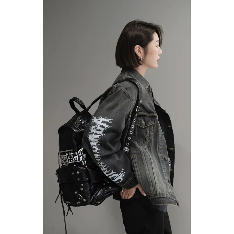 Balenciaga 188024 Le Cagole Backpack in Cracked Lambskin Size 35x46x18CM #A62924