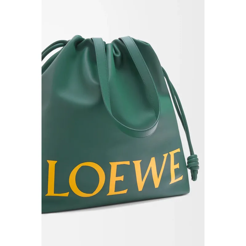 Loewe Green Leather Drawstring Tote Bag With Bold Branding For Chic Everyday Use #A50065