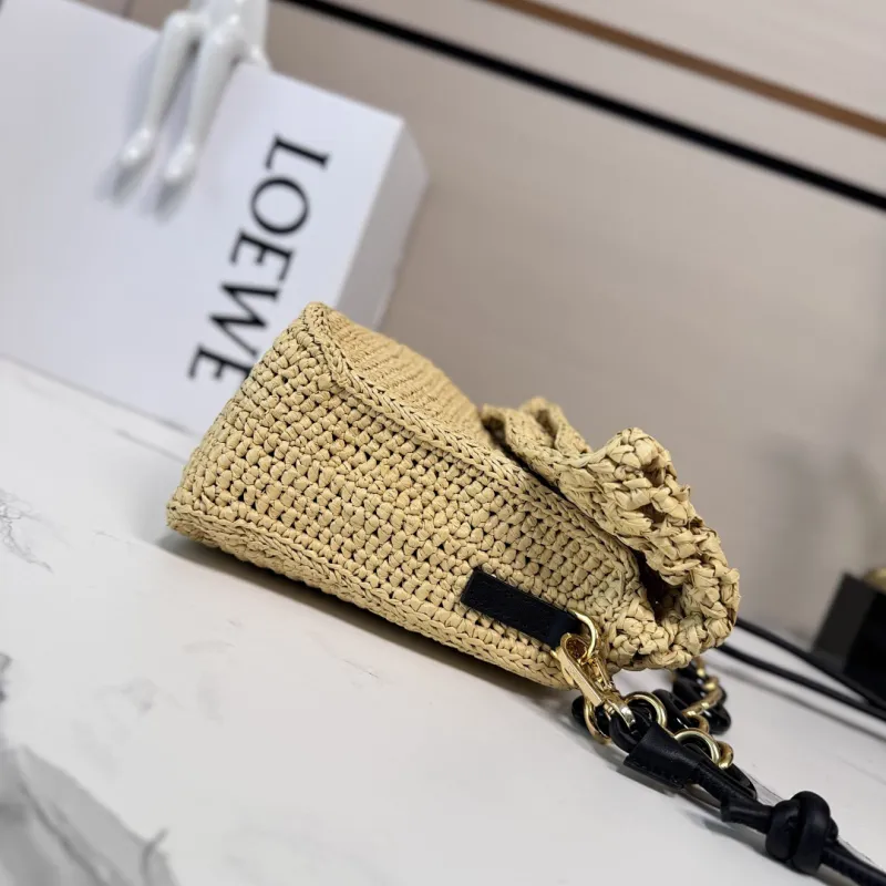 Loewe Medium Ola Raffia & Leather Shoulder Bag, 26 x 13 x 18 cm #A63229