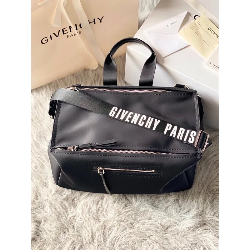 Givenchy Black Leather Top Handle Bag With Logo Webbing Strap #A52352