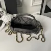 Chanel Womens Top Handle Bag - Gray Textured Fabric with Quilted Design, Gold-Tone CC Logo & Chain Strap, Luxurious Handbag for Fashion-Forward Style #A56746