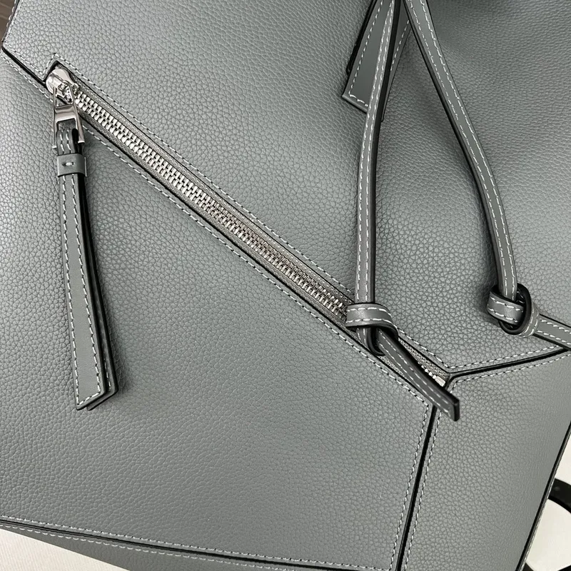 Loewe Puzzle Backpack In Light Gray Pebbled Leather With Signature Design #A50978