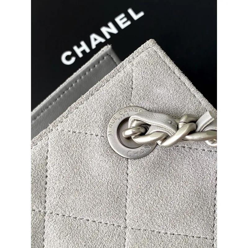 Chanel Quilted Suede Tote Bags With Iconic Chain Straps In Dual Tones #A50980