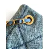 Chanel Womens Denim Shoulder Bag - Quilted Design, Gold-Tone CC Logo & Chain Strap, Stylish Denim Flap Bag with Functional Pockets for Luxury Fashion #A56742