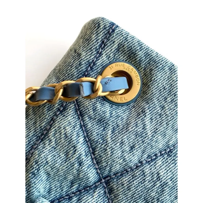 Chanel Womens Denim Shoulder Bag - Quilted Design, Gold-Tone CC Logo & Chain Strap, Stylish Denim Flap Bag with Functional Pockets for Luxury Fashion #A56742