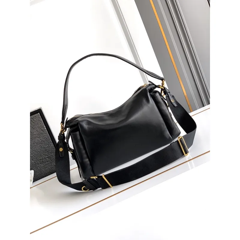 Prada Galleria Soft Shoulder Bag (2 Colors) – Burgundy/Black Leather with Gold-Tone Triangle Logo & Convertible Strap #A59180