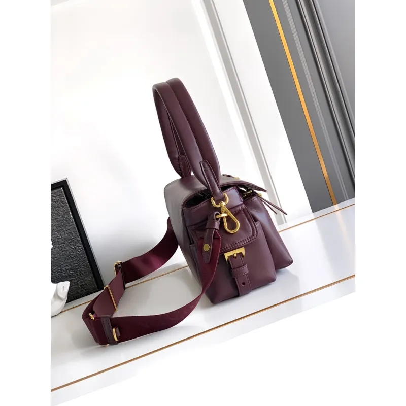 Prada Cahier Messenger Bag (2 Colors) – Burgundy/Black Leather with Gold-Tone Triangle Logo & Buckle Hardware #A59179