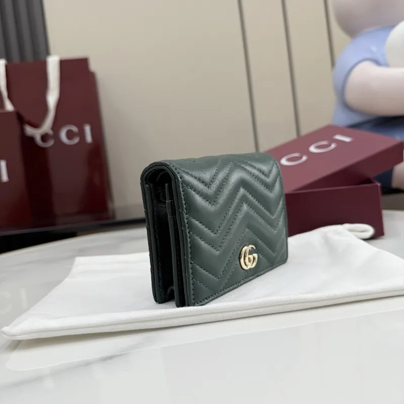 Gucci 466492 GG Marmont Compact Wallet - Dark Green #A60912