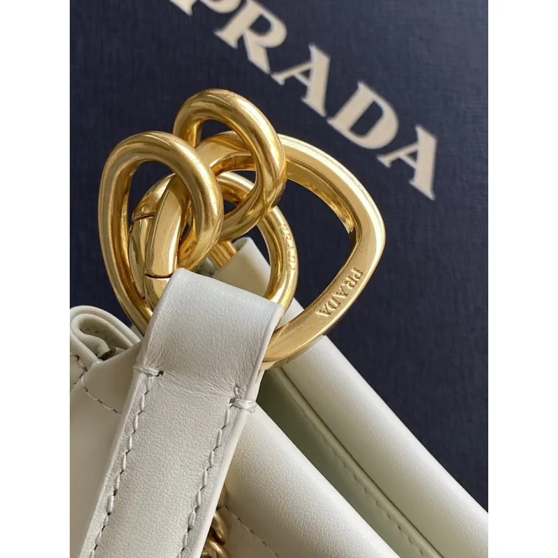 Prada Cleo Shoulder Bag (4 Colors) – Brown/Navy/Black/White Saffiano Leather with Gold-Tone Chain Strap #A59176