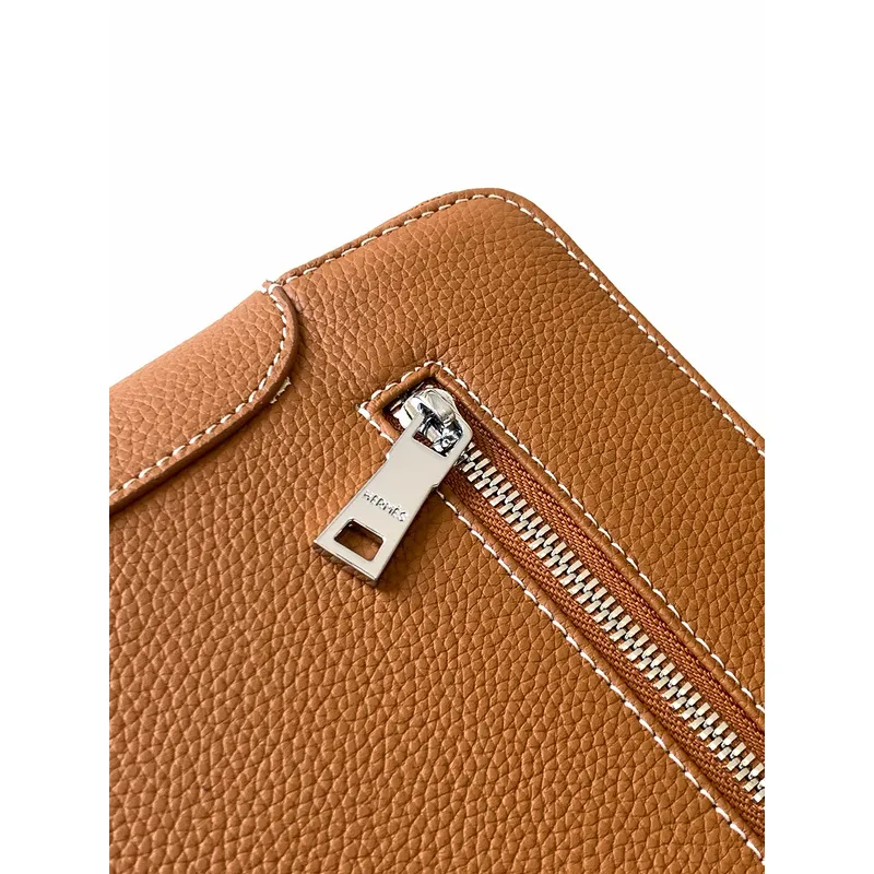 Hermès Leather Zip - Around Wristlet Clutches In Brown And Black With Branded Detailing #A50707