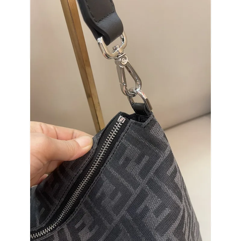 Fendi Brown And Beige FF Logo Jacquard Fabric Shoulder Bag With Leather Trims size:34×22 #A54307 Fendi Brown And Beige FF Logo Jacquard Fabric Shoulder Bag With Leather Trims size:34×22 #A54307