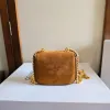Celine Womens Mini Crossbody Bag - Tan Suede Leather, Gold-Tone Triomphe Logo Chain Strap, Luxury Compact Shoulder Bag for Fashion Enthusiasts #A56846