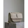 SAINT LAURENT Loulou Medium Shoulder Bag – Light Beige Suede with Chevron Quilt & Tone-On-Tone YSL Logo (Convertible Chain Strap) #A58775