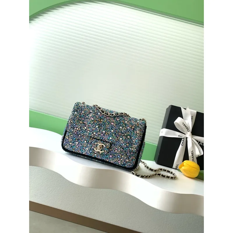 2026 Chanel Evening Bag  Dark Gray  Colorful Rhinestones  Luxurious  Stylish for Formal Events #A60146