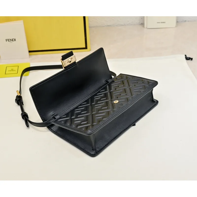 Chic Black Fendi Crossbody Bag With Embossed FF Motif And Chain Strap For Timeless Style size:21×5×11cm #A54311 Chic Black Fendi Crossbody Bag With Embossed FF Motif And Chain Strap For Timeless Style size:21×5×11cm #A54311