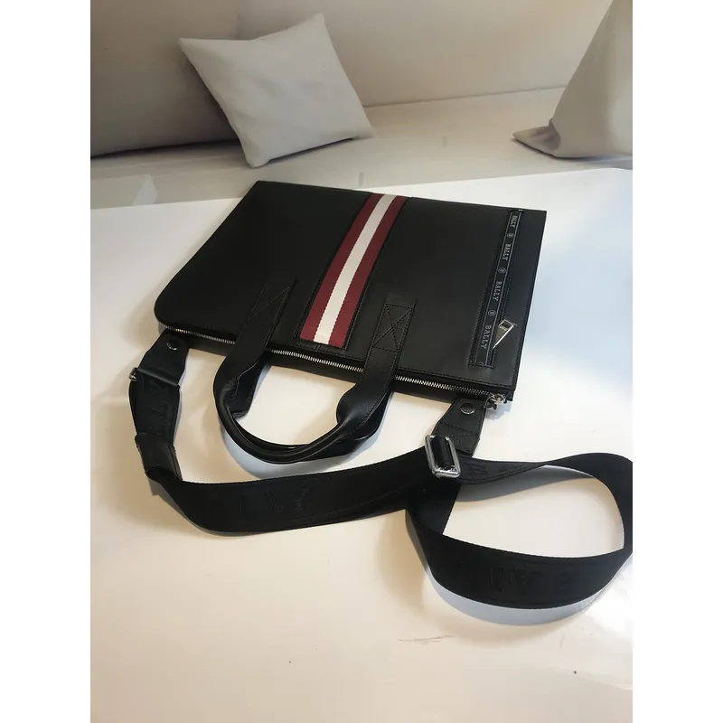 Bally Black Leather Briefcase With Iconic Stripe For Sophisticated Business Style #A51672 Bally Black Leather Briefcase With Iconic Stripe For Sophisticated Business Style #A51672