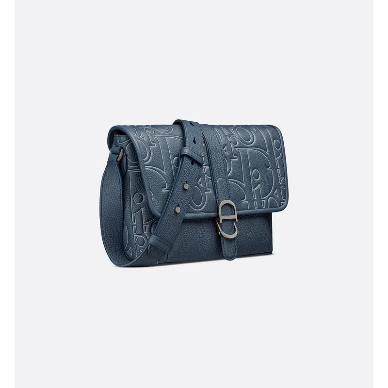 D-ior - Inspired Embossed Leather Crossbody Bag in Navy Blue size:28×18×9.5cm #A53899