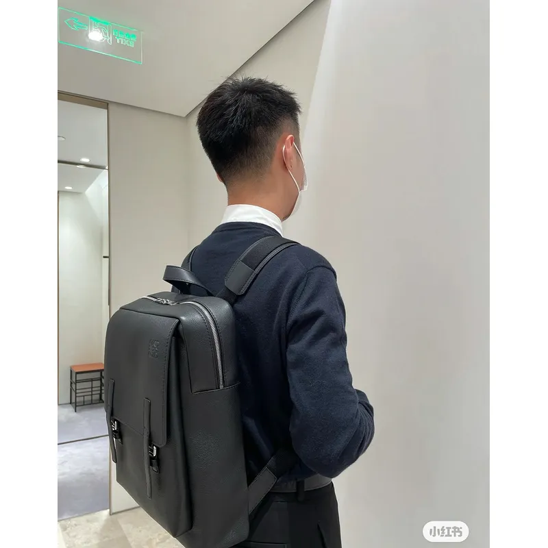 LOEWE Military backpack in soft grained calfskin Anthracite Size:39*28.5*11cm #A49107