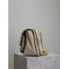 SAINT LAURENT Loulou Medium Shoulder Bag – Light Beige Suede with Chevron Quilt & Tone-On-Tone YSL Logo (Convertible Chain Strap) #A58775
