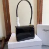 Chic Black Patent Leather Celine Handbag With Signature Gold Hardware For Fashionistas size:18×13×6cm #A54348